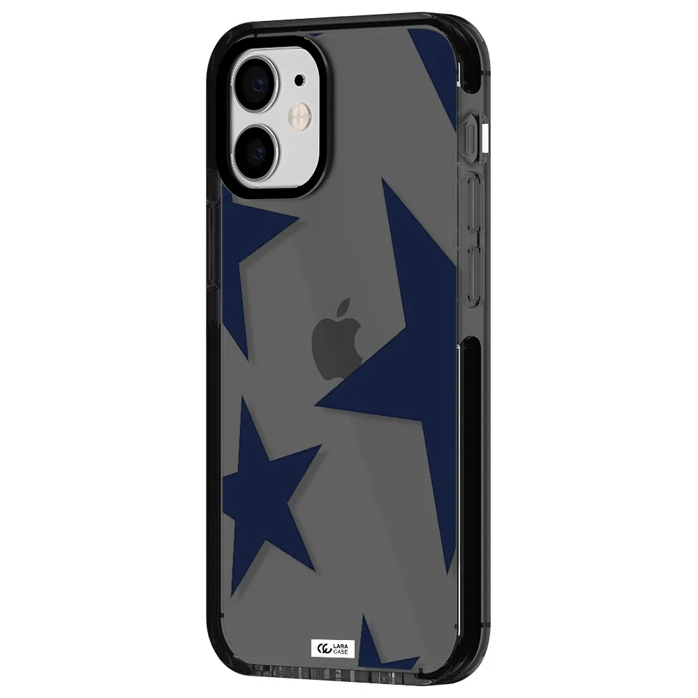 Blue Navy Stars Apple iPhone 12 mini impact Smoke Black Case