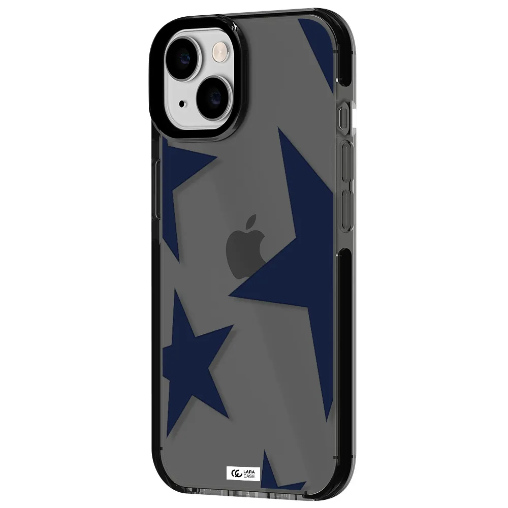 Blue Navy Stars Apple iPhone 14 impact Smoke Black Case