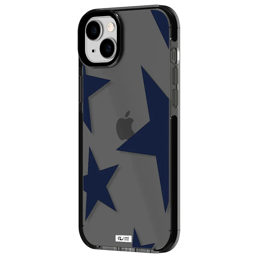 Blue Navy Stars Apple iPhone 14 plus impact Smoke Black Case