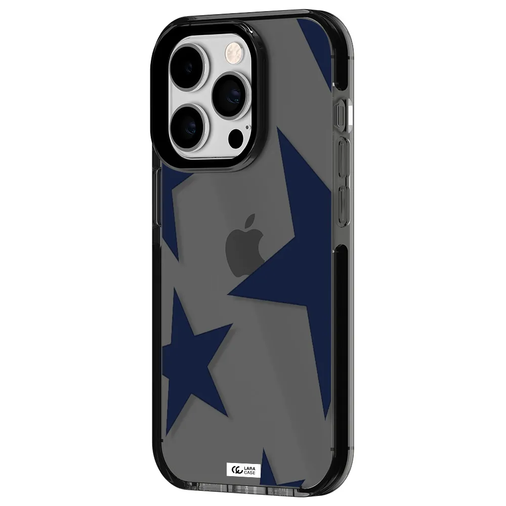 Blue Navy Stars Apple iPhone 14 pro impact Smoke Black Case