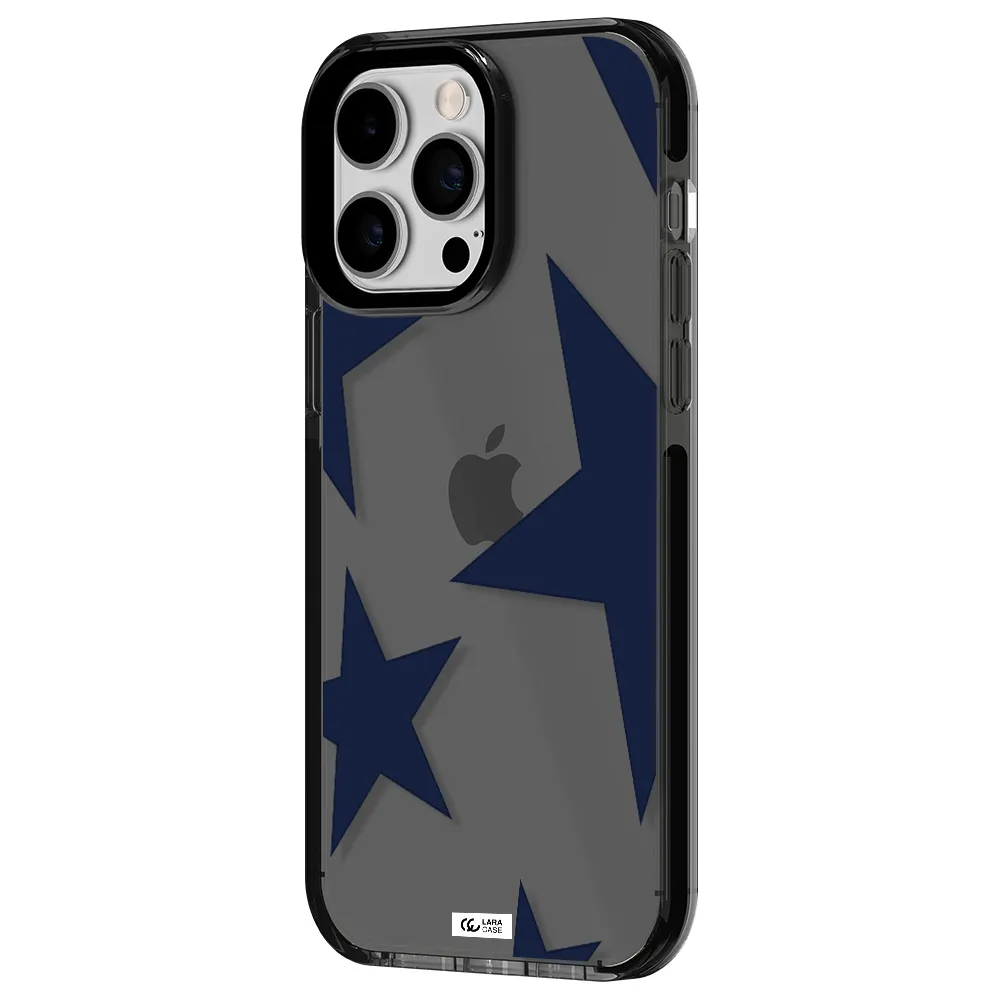 Blue Navy Stars Apple iPhone 14 pro max impact Smoke Black Case