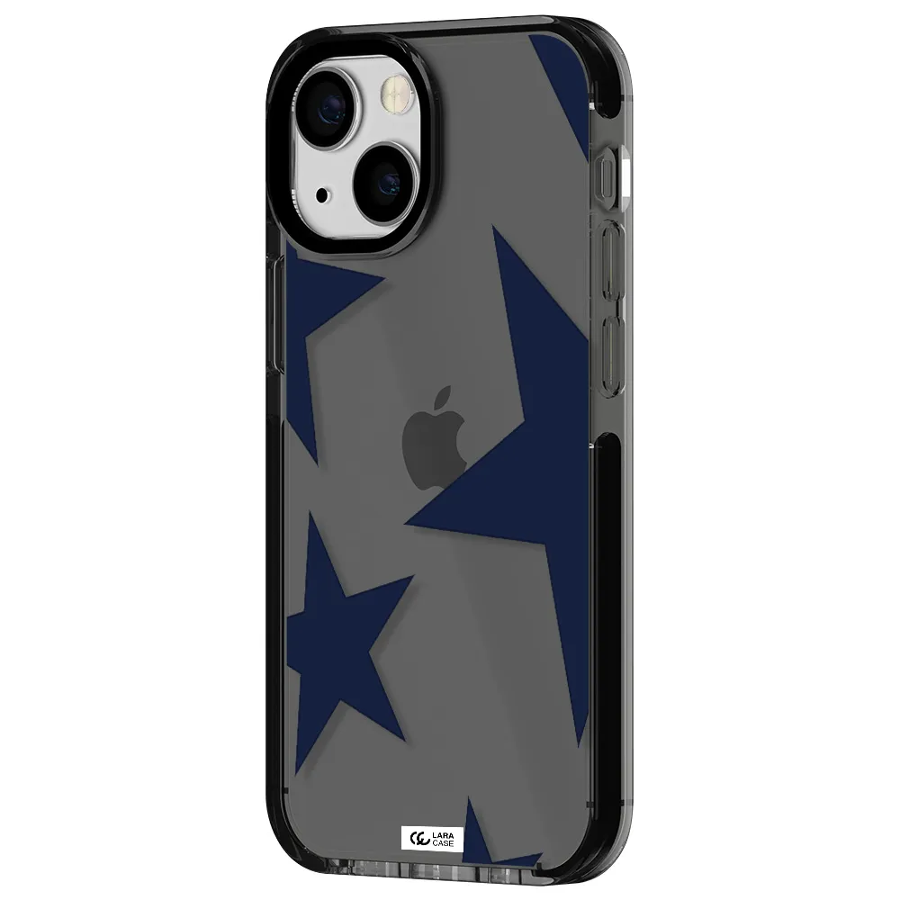 Blue Navy Stars Apple iPhone 15 impact Smoke Black Case
