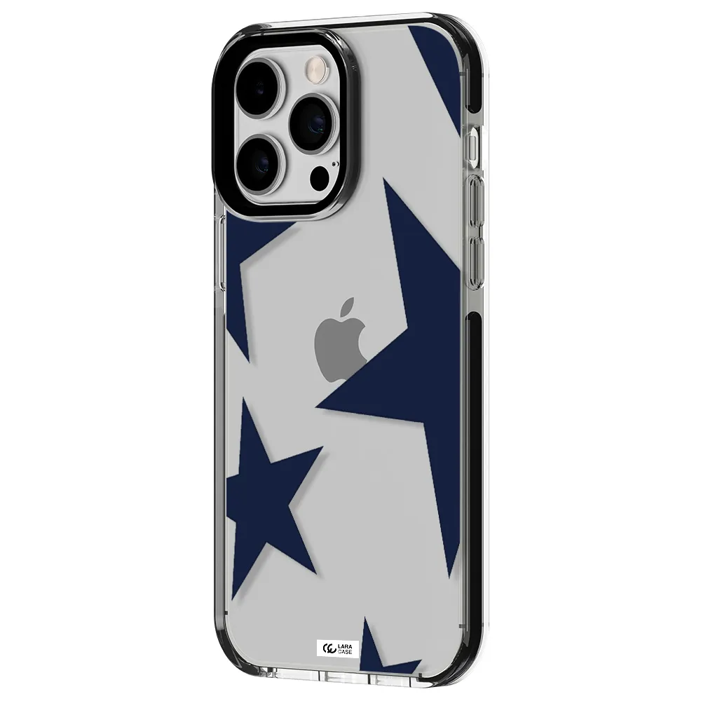 Blue Navy Stars Apple iPhone 15 Pro impact black border Case
