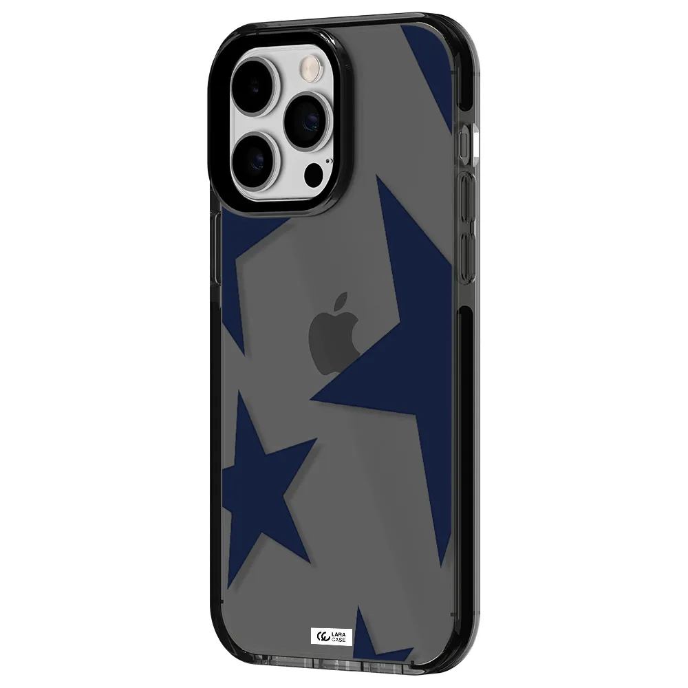 Blue Navy Stars Apple iPhone 15 Pro impact Smoke Black Case