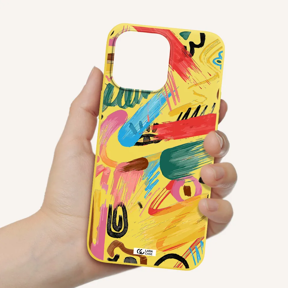 Oil Paint Abstract Apple iPhone 14 pro Silicone canary yellow Case