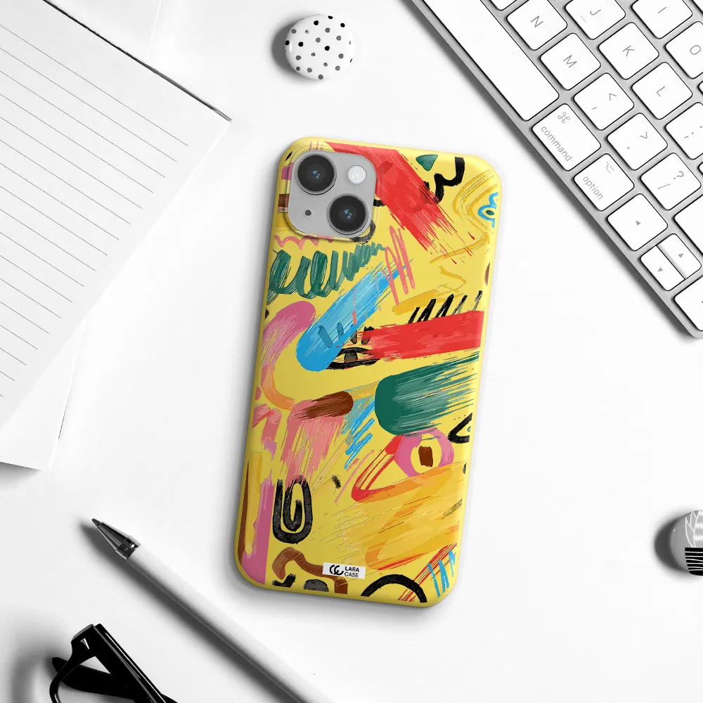Oil Paint Abstract Apple iPhone 14 Silicone canary yellow Case