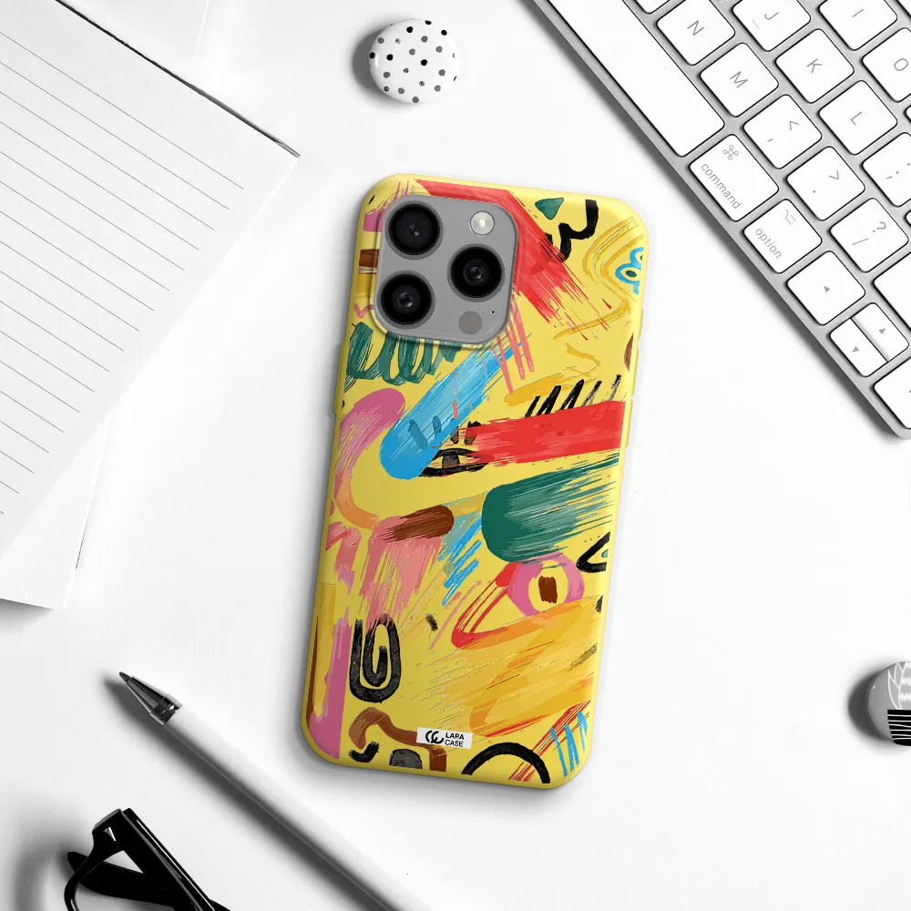 Oil Paint Abstract Apple Iphone 15 Pro max Silicone canary yellow Case