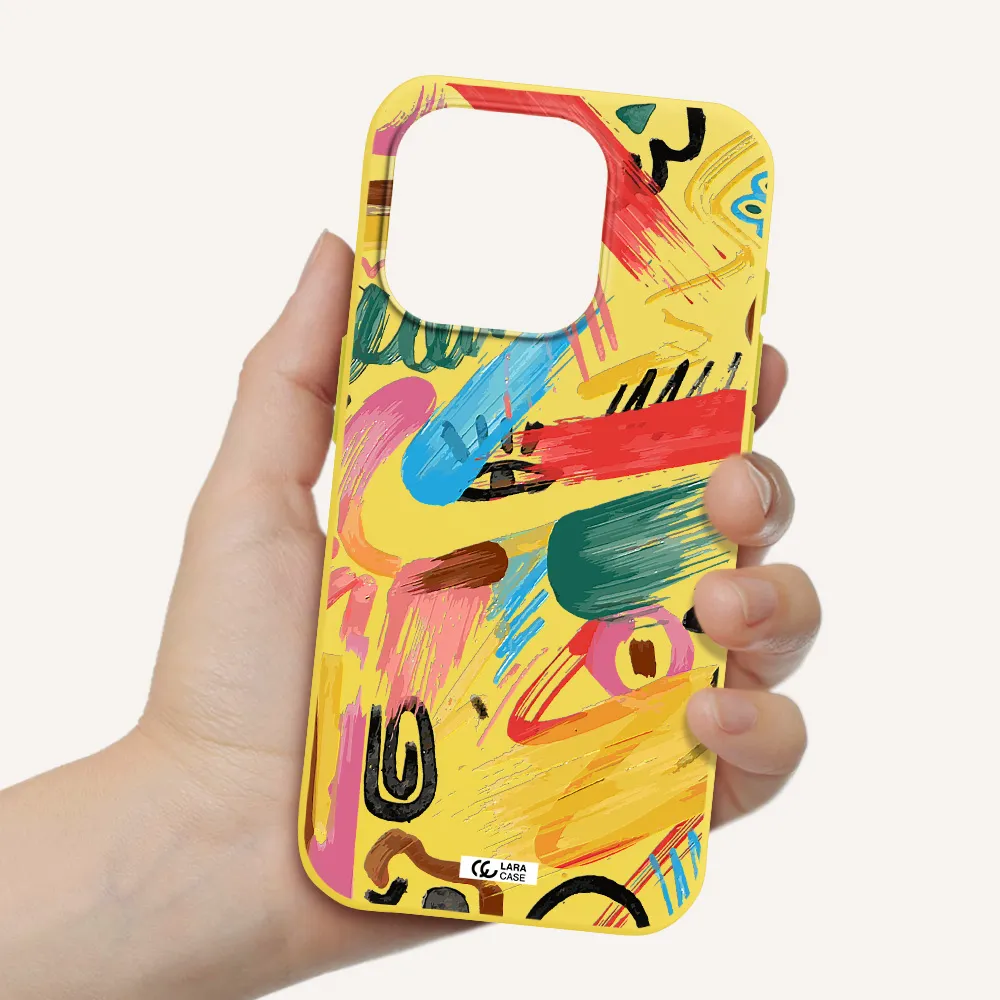 Oil Paint Abstract Apple Iphone 15 Pro Silicone Canary Yellow Case
