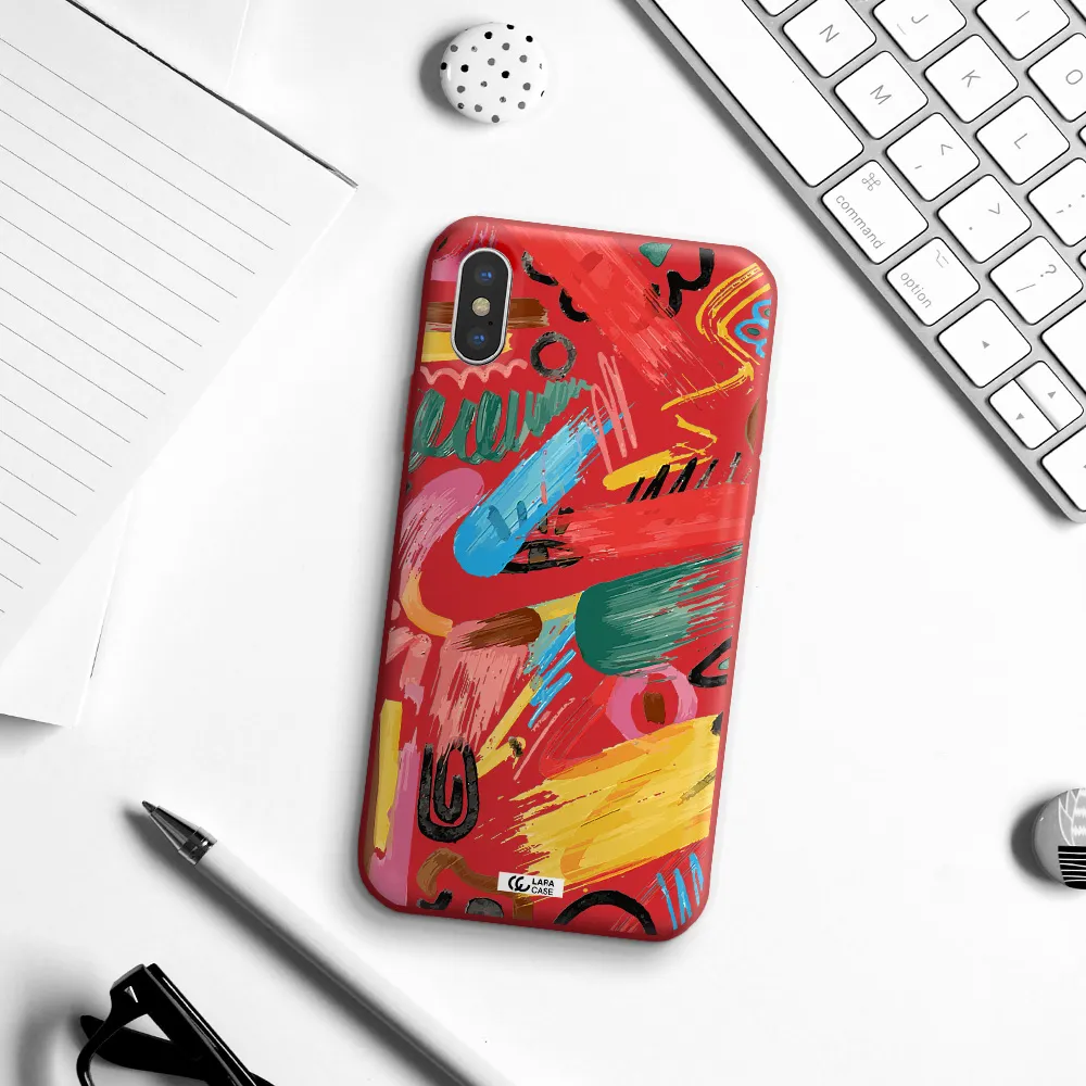 Oil Paint Abstract Apple iPhone XS Silicone Imperial Red Case