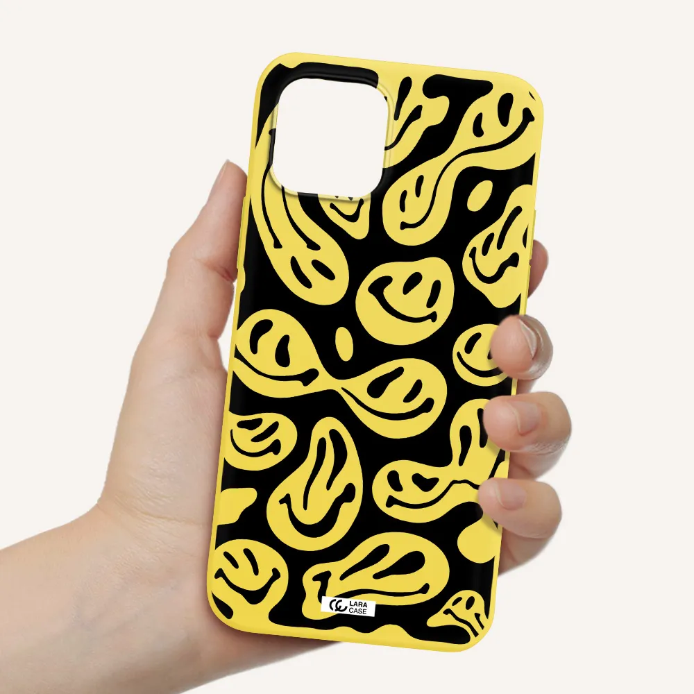 Smiley Faces Apple iPhone 12 Silicone canary yellow Case