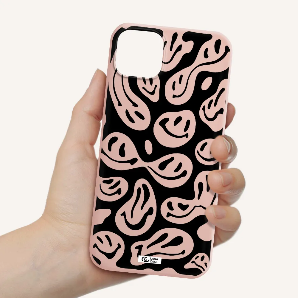 Smiley Faces Apple iPhone 14 plus Silicone pastel pink Case