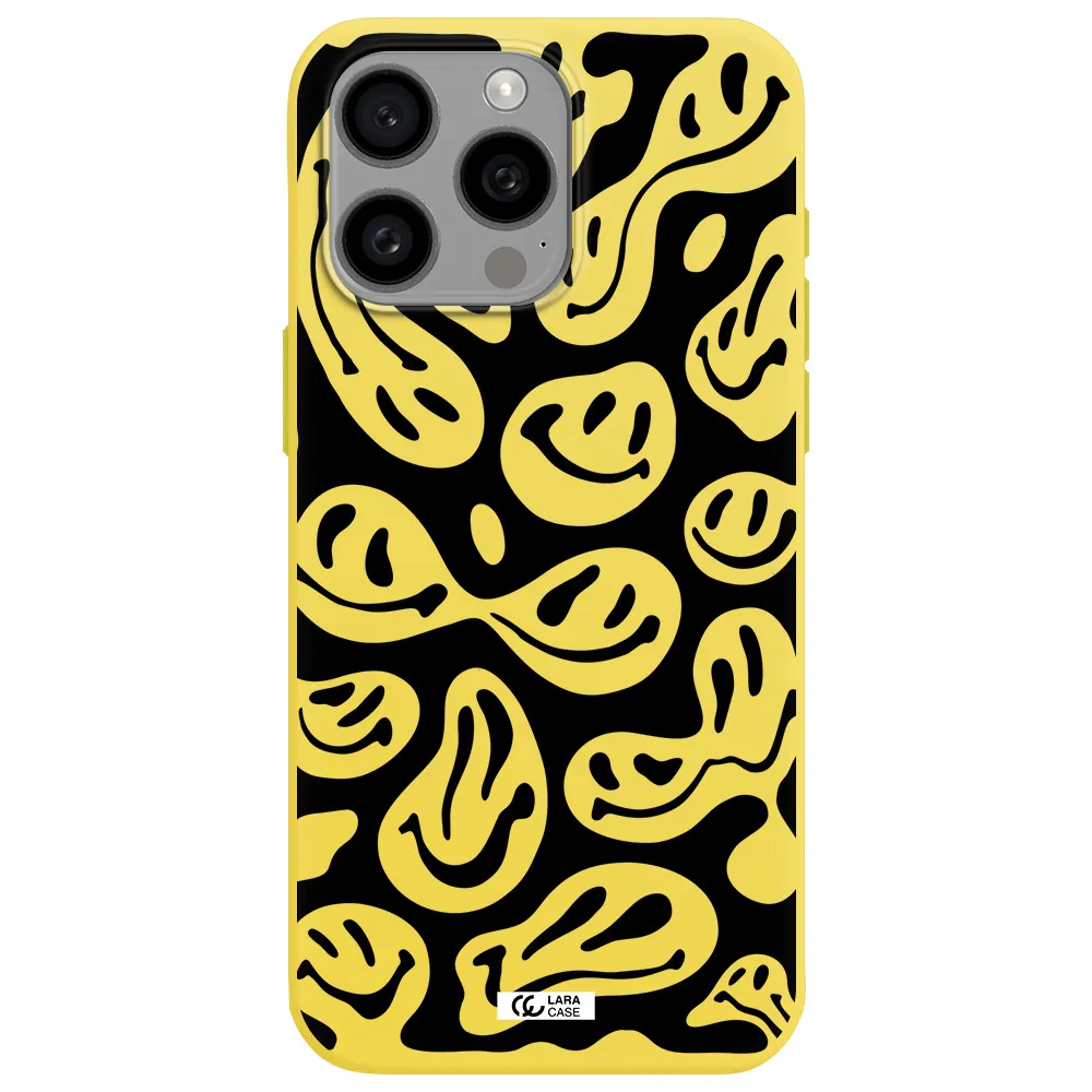 Smiley Faces Apple Iphone 15 Pro max Silicone canary yellow Case