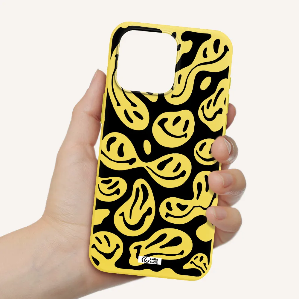 Smiley Faces Apple Iphone 15 Pro max Silicone canary yellow Case