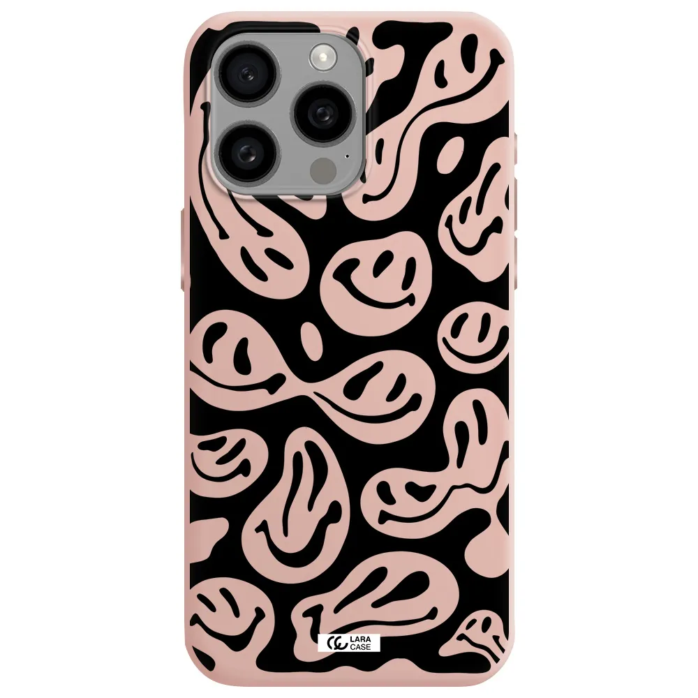 Smiley Faces Apple Iphone 15 Pro max Silicone pastel pink Case