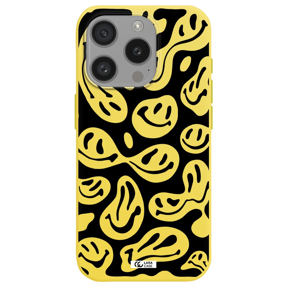 Smiley Faces Apple Iphone 15 Pro Silicone Canary Yellow Case