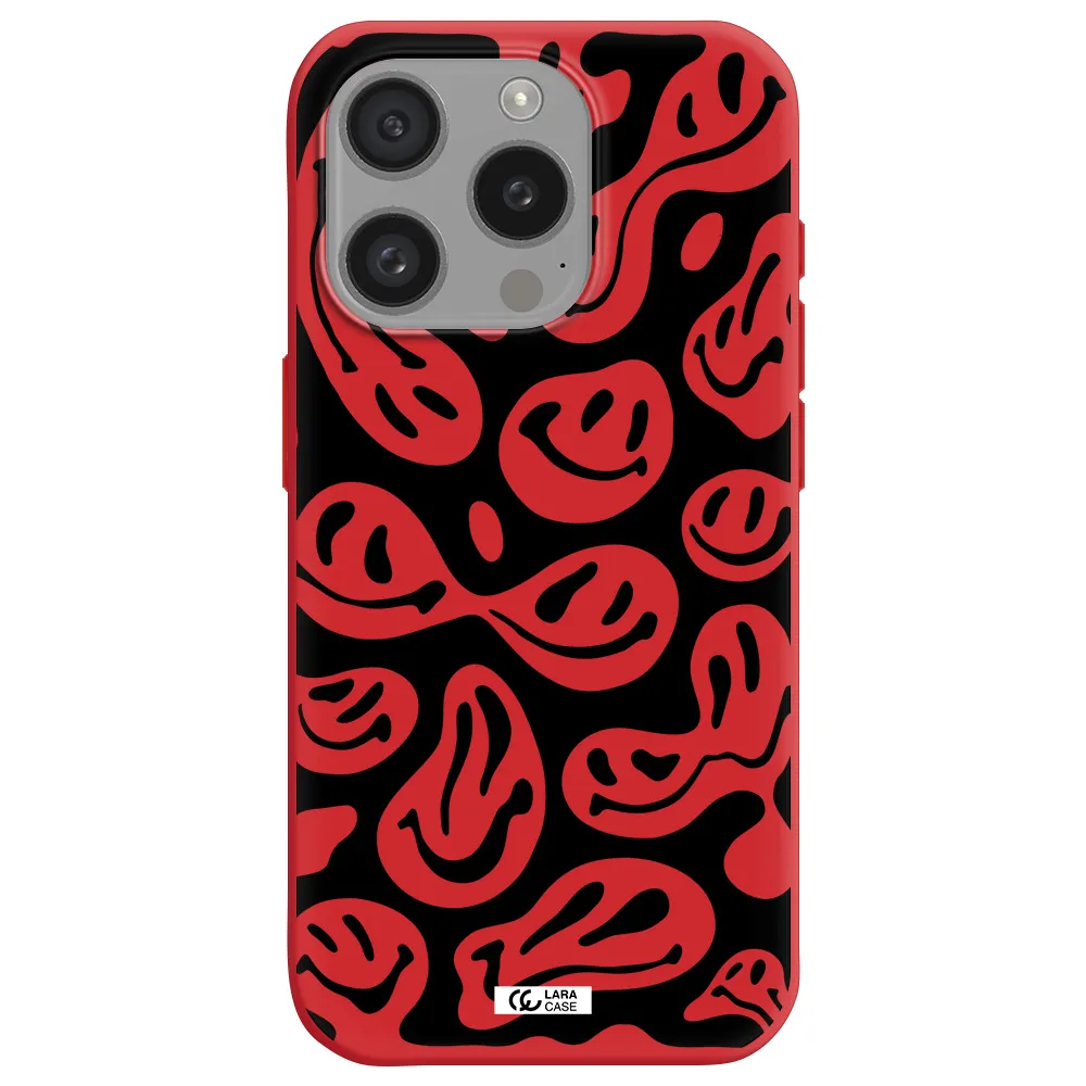 Smiley Faces Apple Iphone 15 Pro Silicone Imperial Red Case