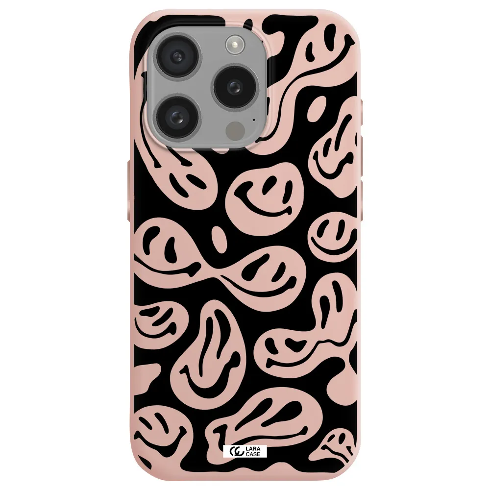 Smiley Faces Apple Iphone 15 Pro Silicone Pastel Pink Case