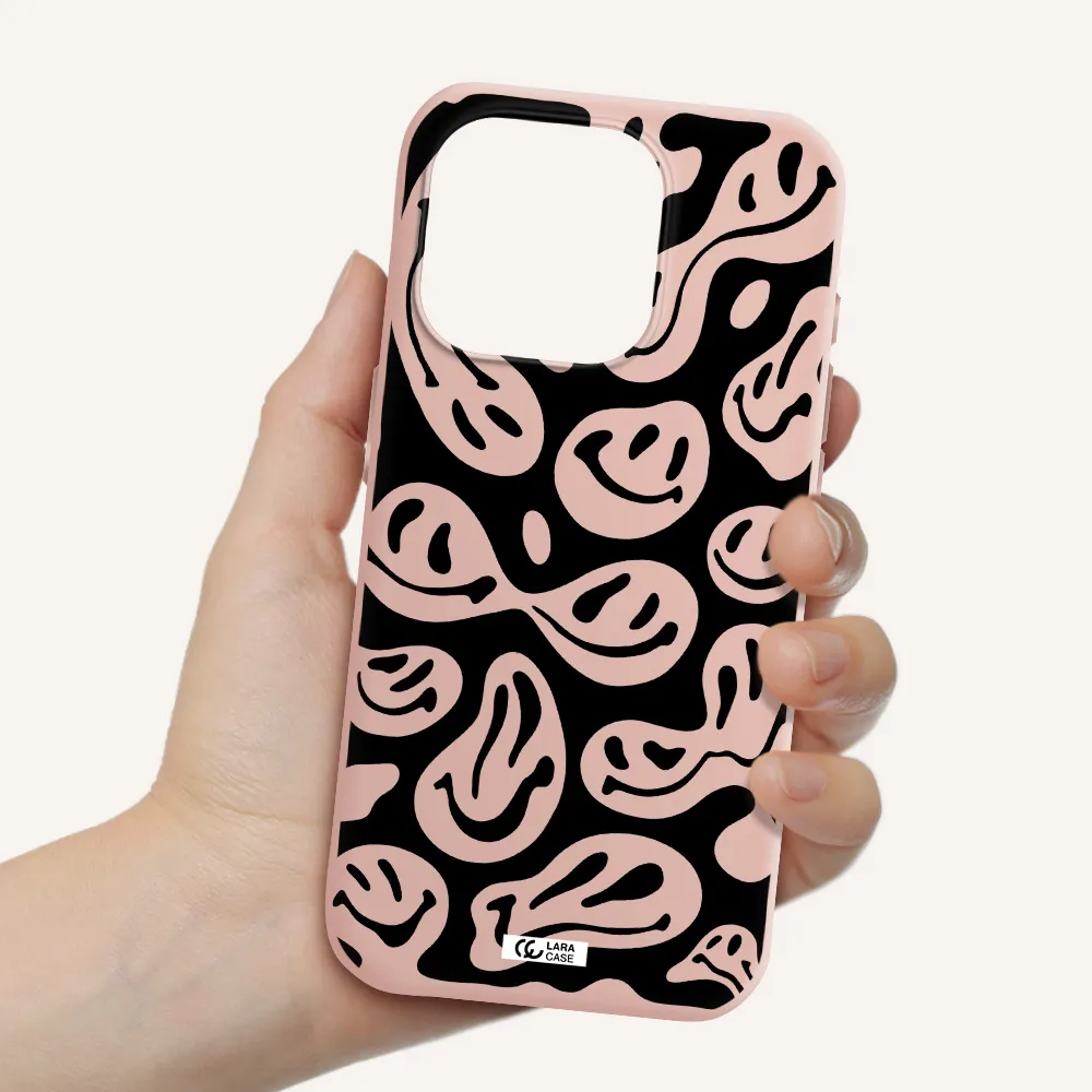 Smiley Faces Apple Iphone 15 Pro Silicone Pastel Pink Case