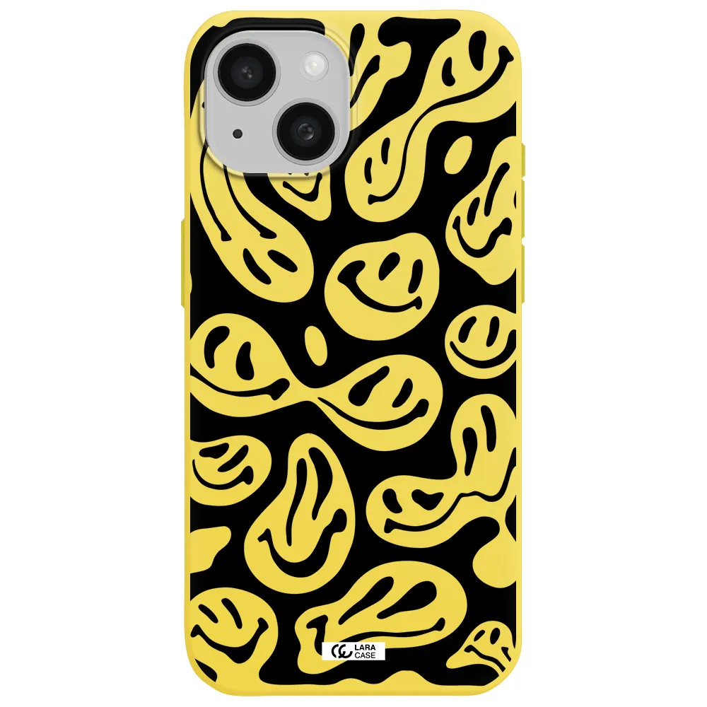 Smiley Faces Apple iPhone 15 Silicone canary yellow Case