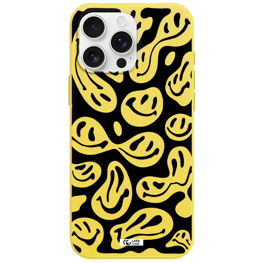Smiley Faces Apple Iphone 16 Pro Max Silicone Canary Yellow Case