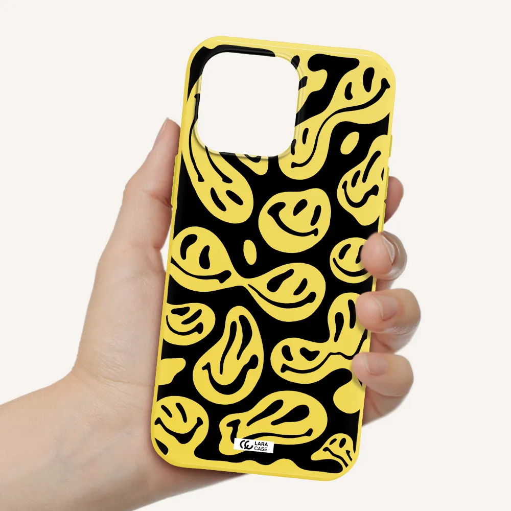 Smiley Faces Apple Iphone 16 Pro Max Silicone Canary Yellow Case