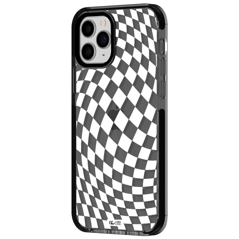 Wavy Checkered Apple iPhone 11 pro impact Smoke Black Case