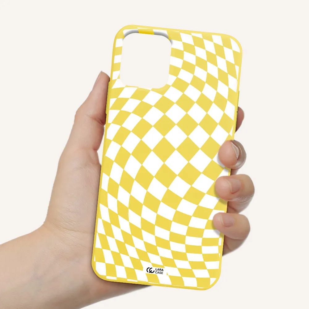 Wavy Checkered Apple iPhone 11 pro max Silicone canary yellow Case