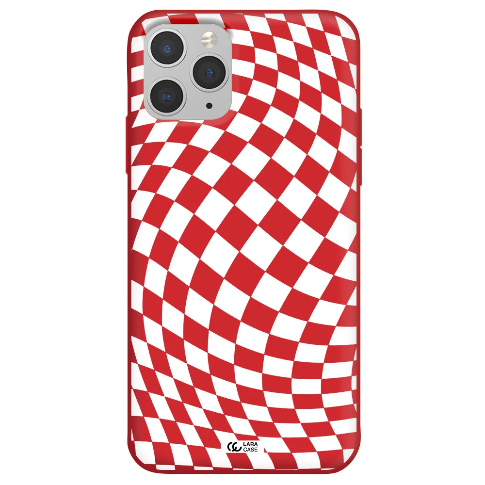 Wavy Checkered Apple iPhone 11 pro max Silicone Imperial Red Case
