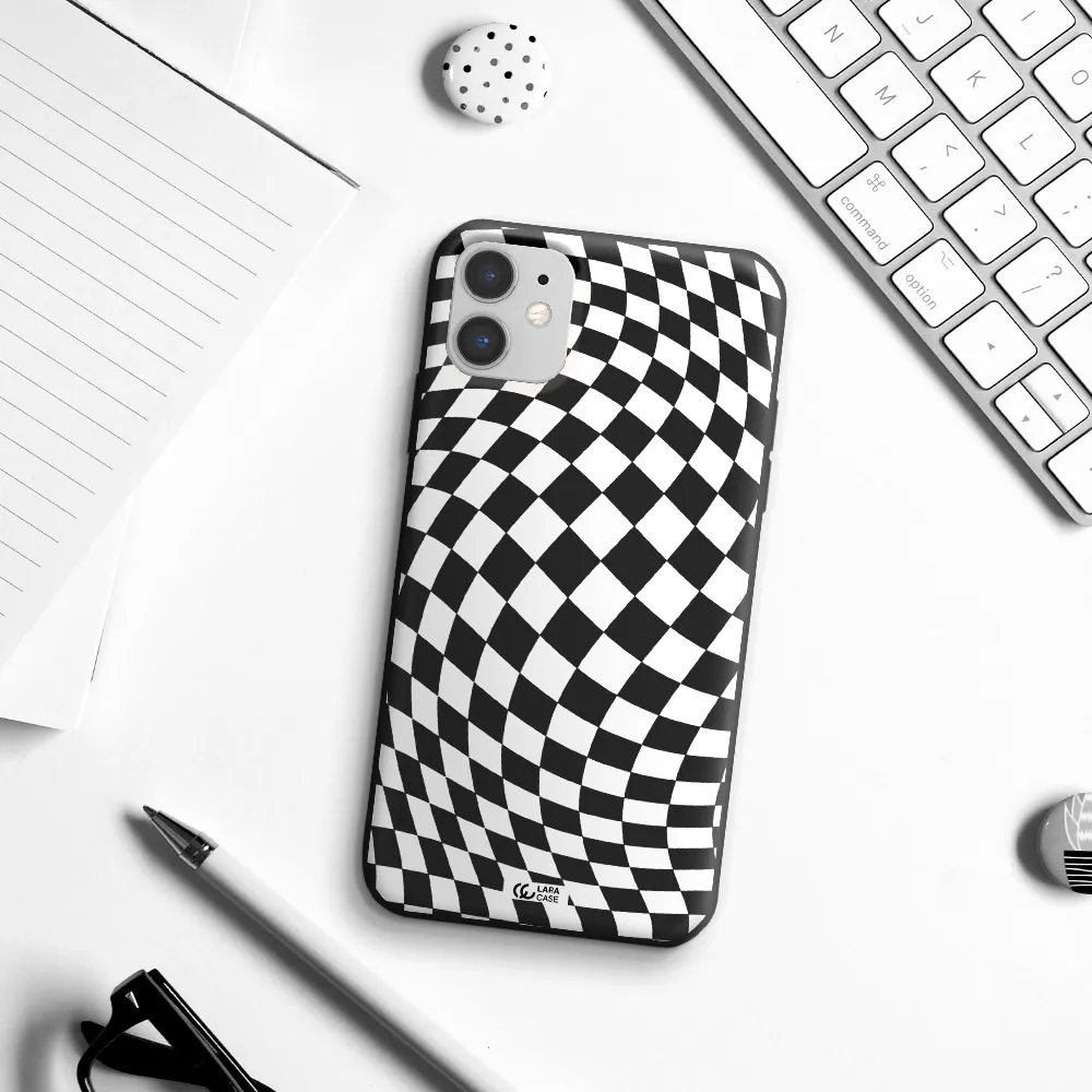 Wavy Checkered Apple iPhone 11 Silicone black Case