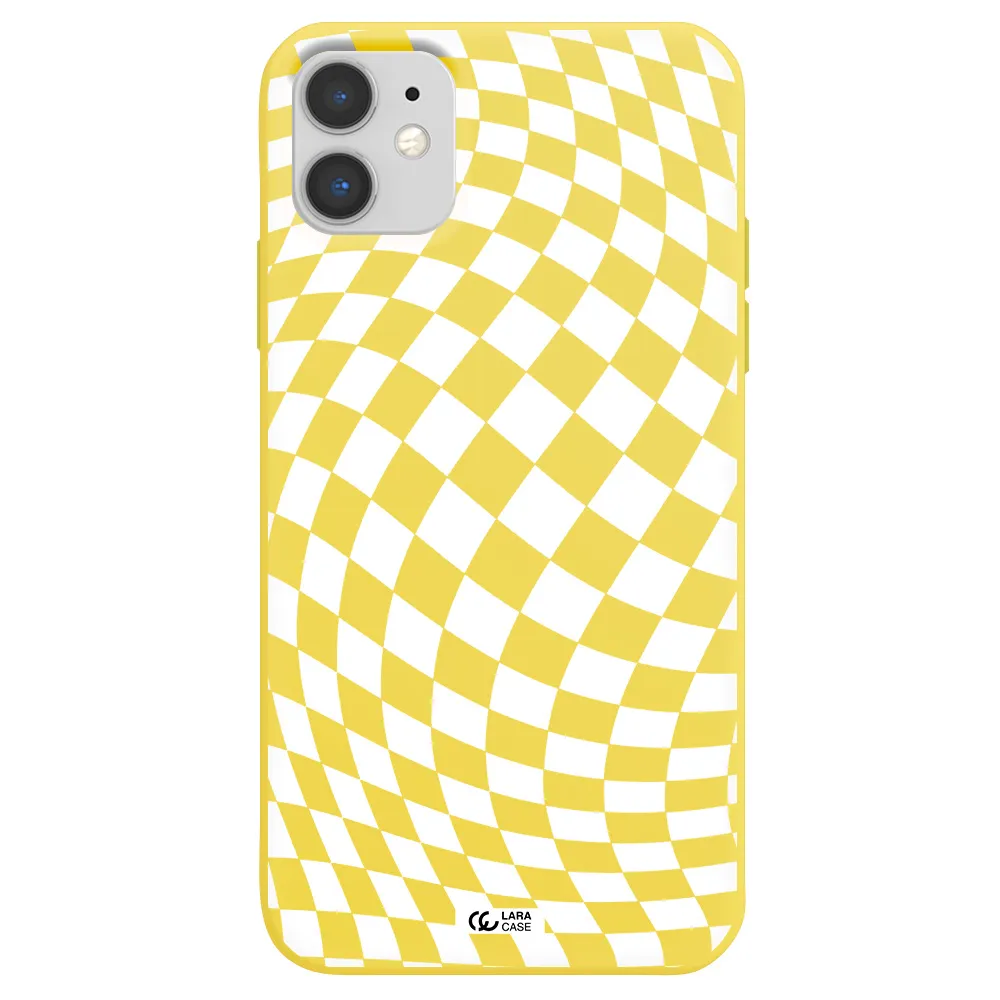Wavy Checkered Apple iPhone 11 Silicone canary yellow Case