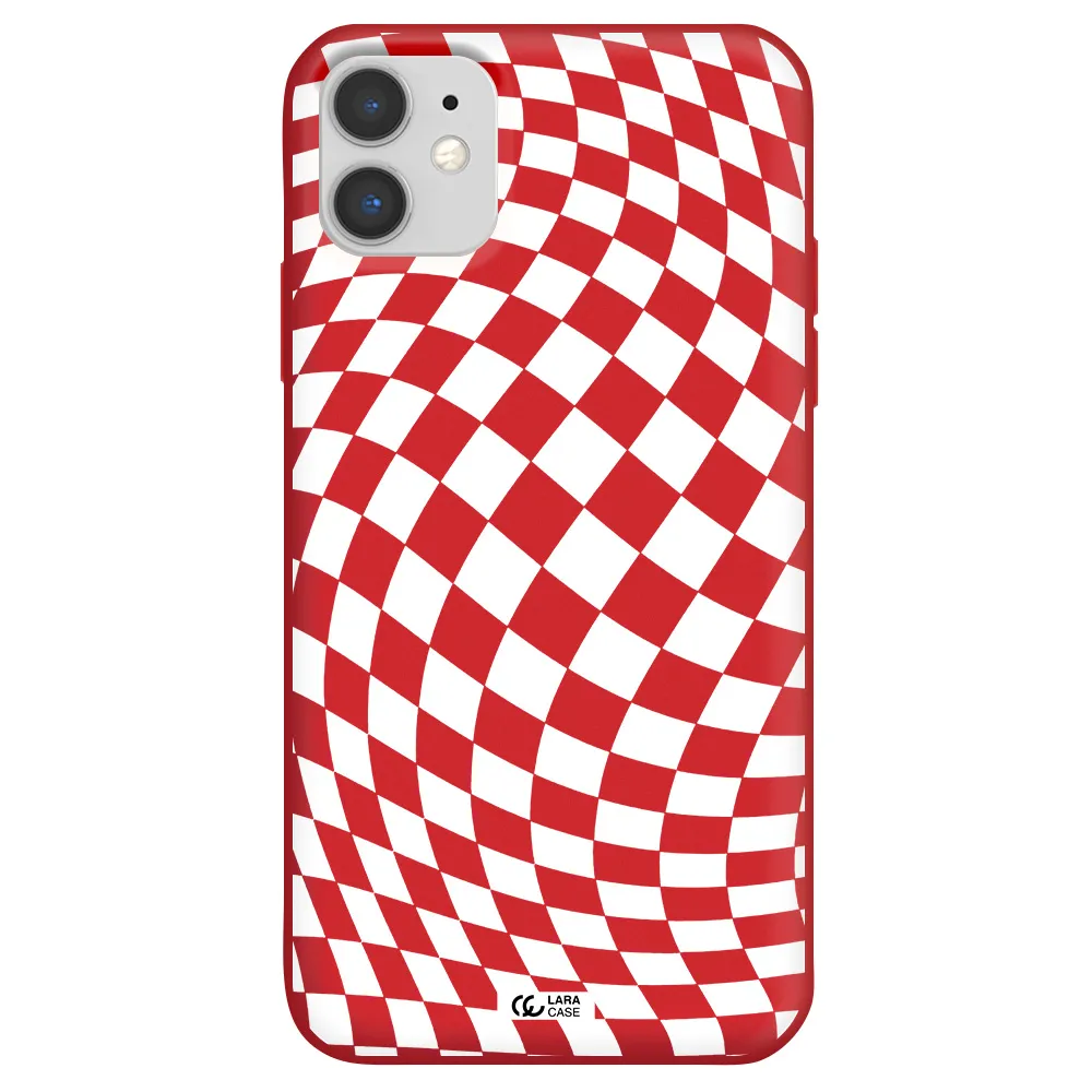 Wavy Checkered Apple iPhone 11 Silicone Imperial Red Case