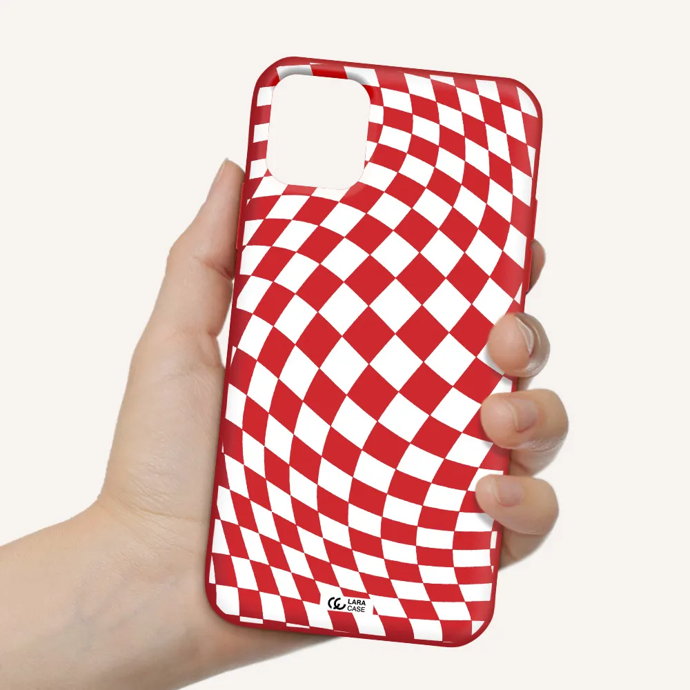 Wavy Checkered Apple iPhone 11 Silicone Imperial Red Case