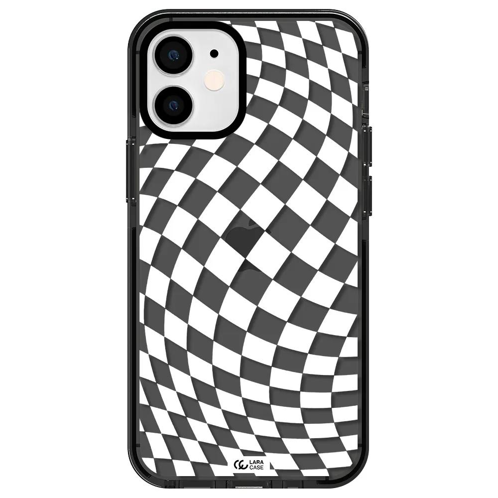 Wavy Checkered Apple iPhone 12 mini impact Smoke Black Case