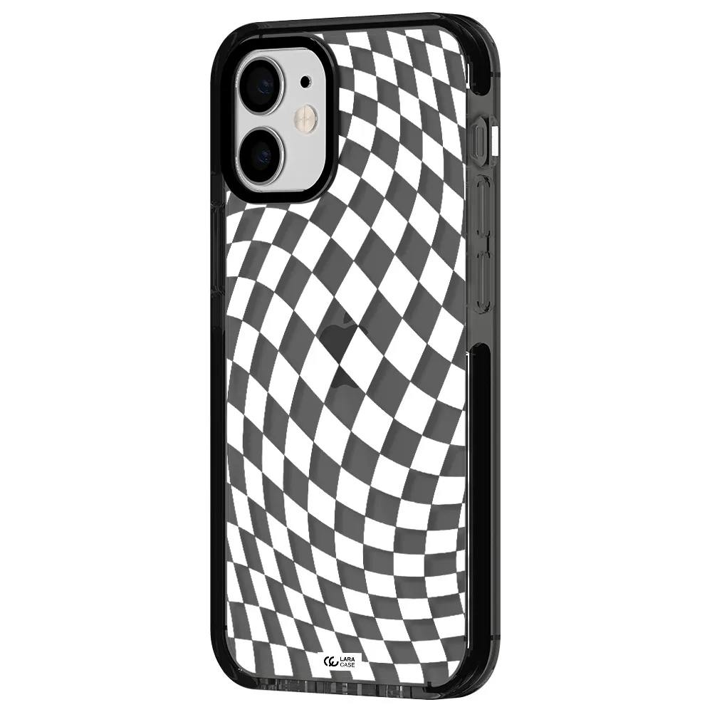 Wavy Checkered Apple iPhone 12 mini impact Smoke Black Case