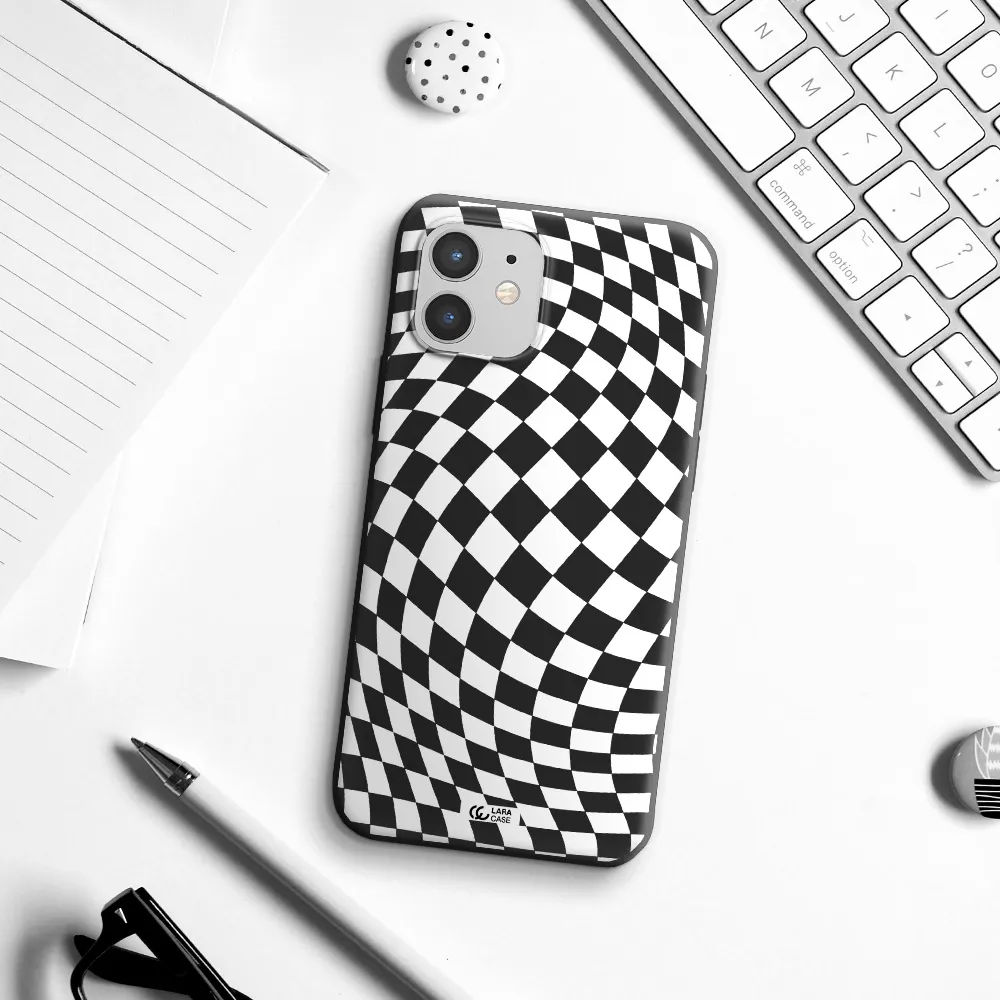 Wavy Checkered Apple iPhone 12 mini Silicone black Case