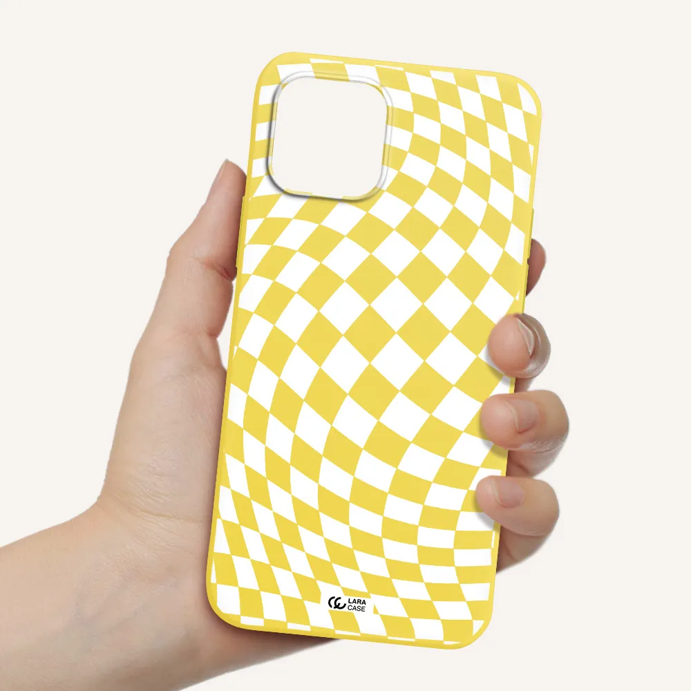 Wavy Checkered Apple iPhone 12 mini Silicone canary yellow Case