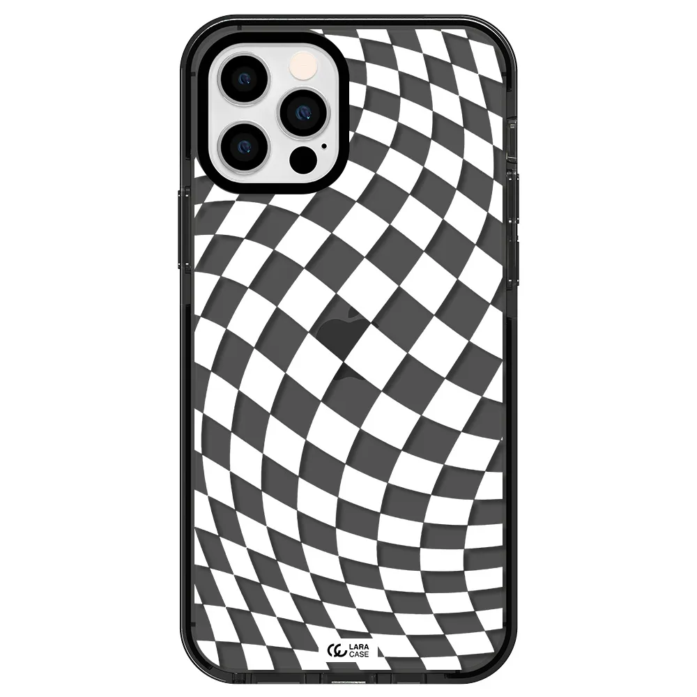 Wavy Checkered Apple iPhone 12 pro impact Smoke Black Case