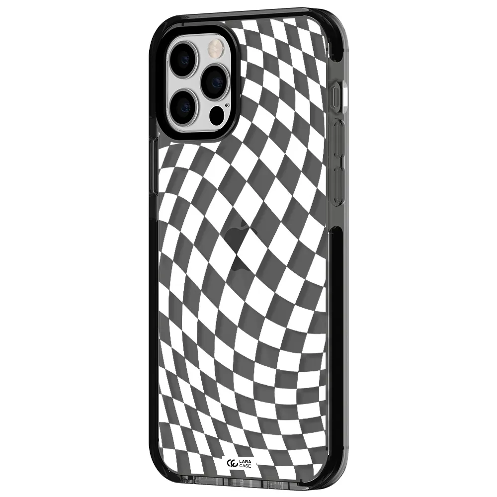 Wavy Checkered Apple iPhone 12 pro impact Smoke Black Case