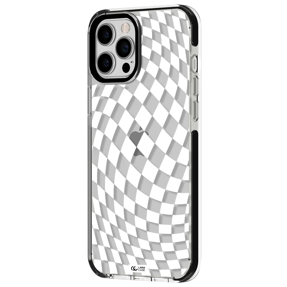 Wavy Checkered Apple iPhone 12 pro max impact black border Case
