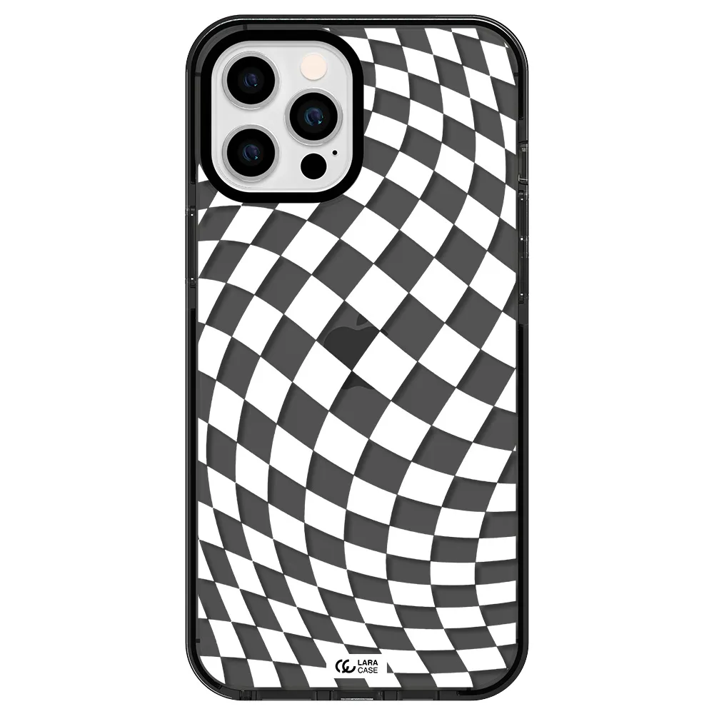 Wavy Checkered Apple iPhone 12 pro max impact Smoke Black Case