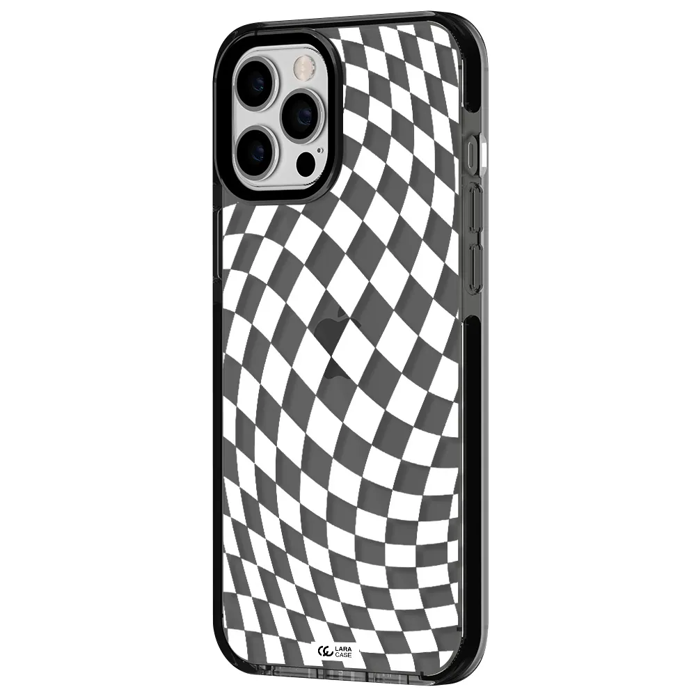 Wavy Checkered Apple iPhone 12 pro max impact Smoke Black Case