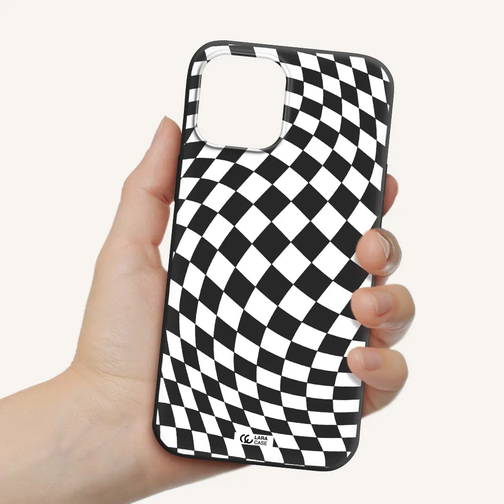Wavy Checkered Apple iPhone 12 pro max Silicone black Case