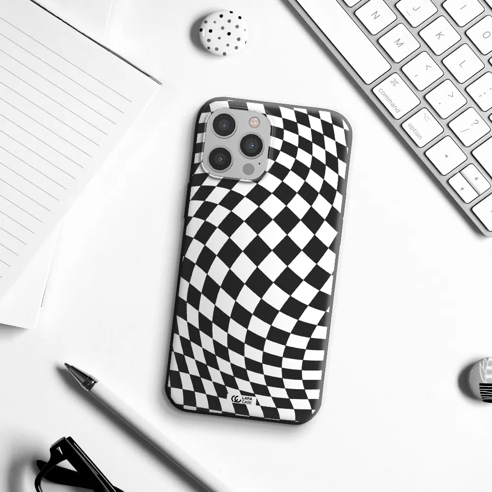 Wavy Checkered Apple iPhone 12 pro max Silicone black Case