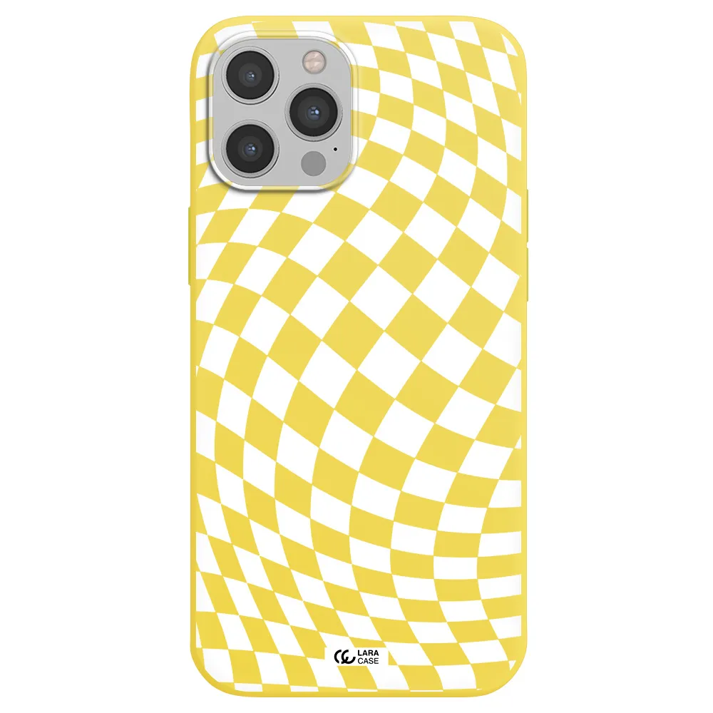 Wavy Checkered Apple iPhone 12 pro max Silicone canary yellow Case