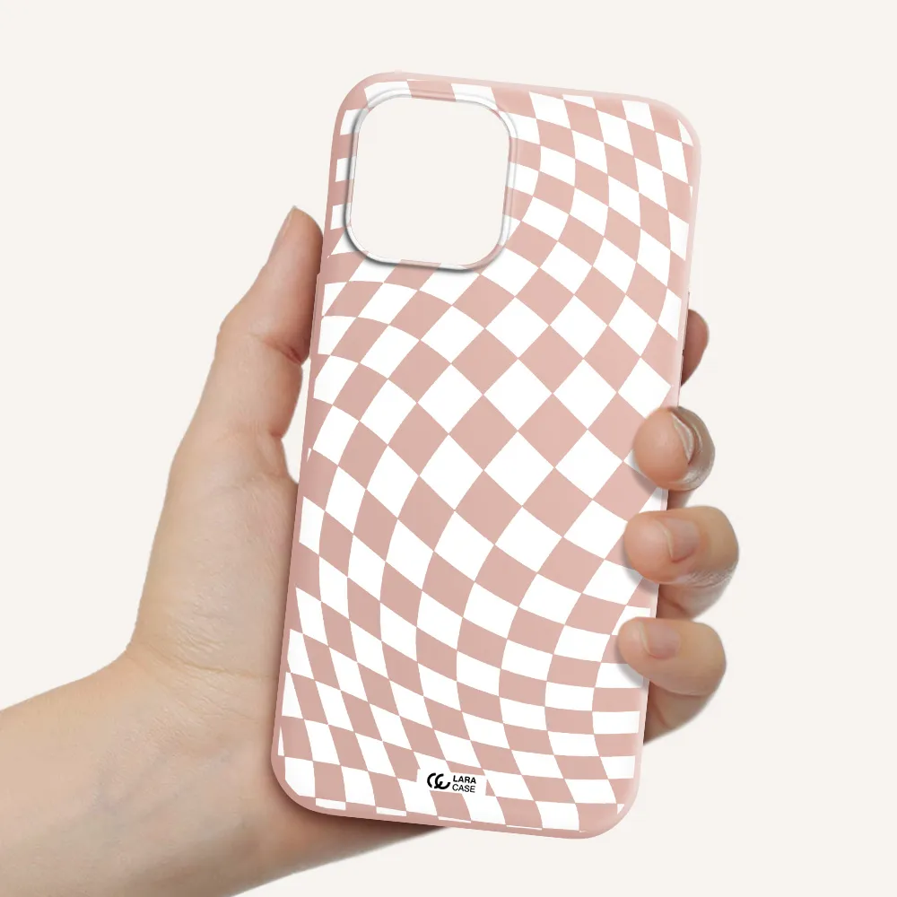 Wavy Checkered Apple iPhone 12 pro max Silicone pastel pink Case