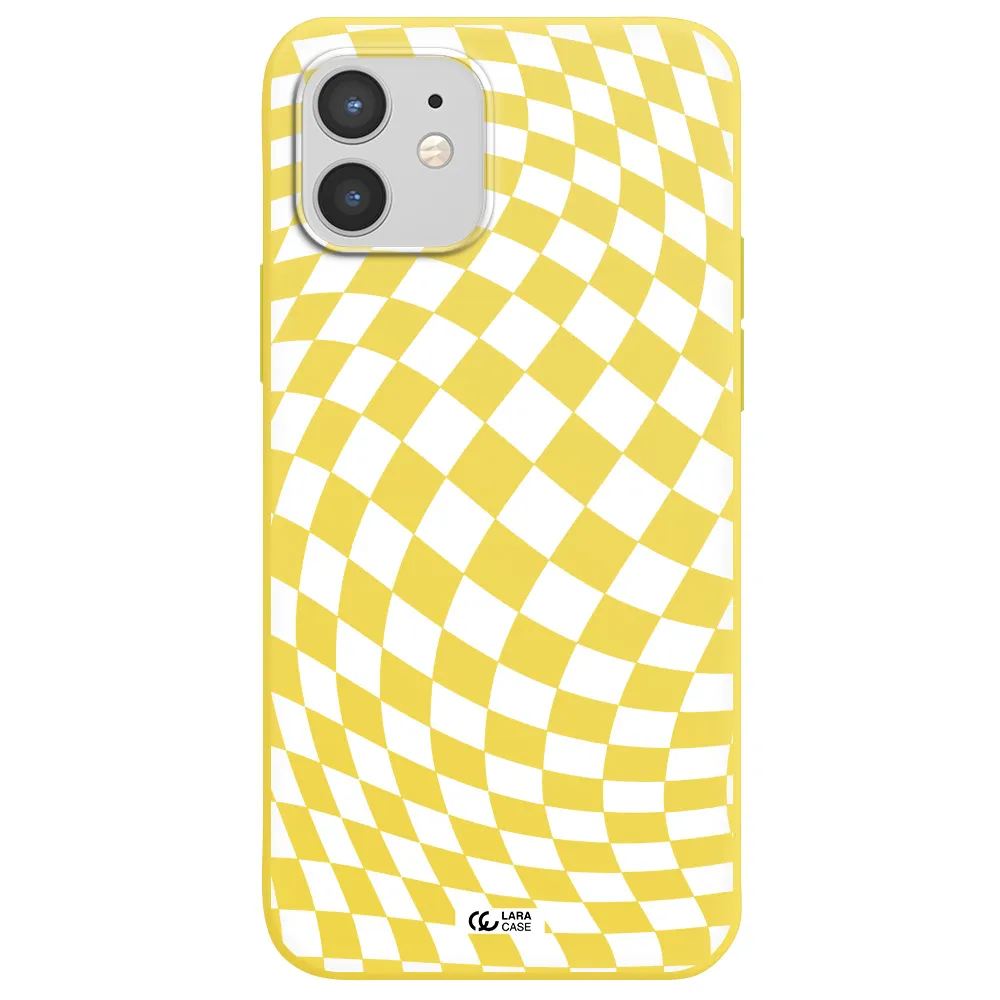 Wavy Checkered Apple iPhone 12 Silicone canary yellow Case