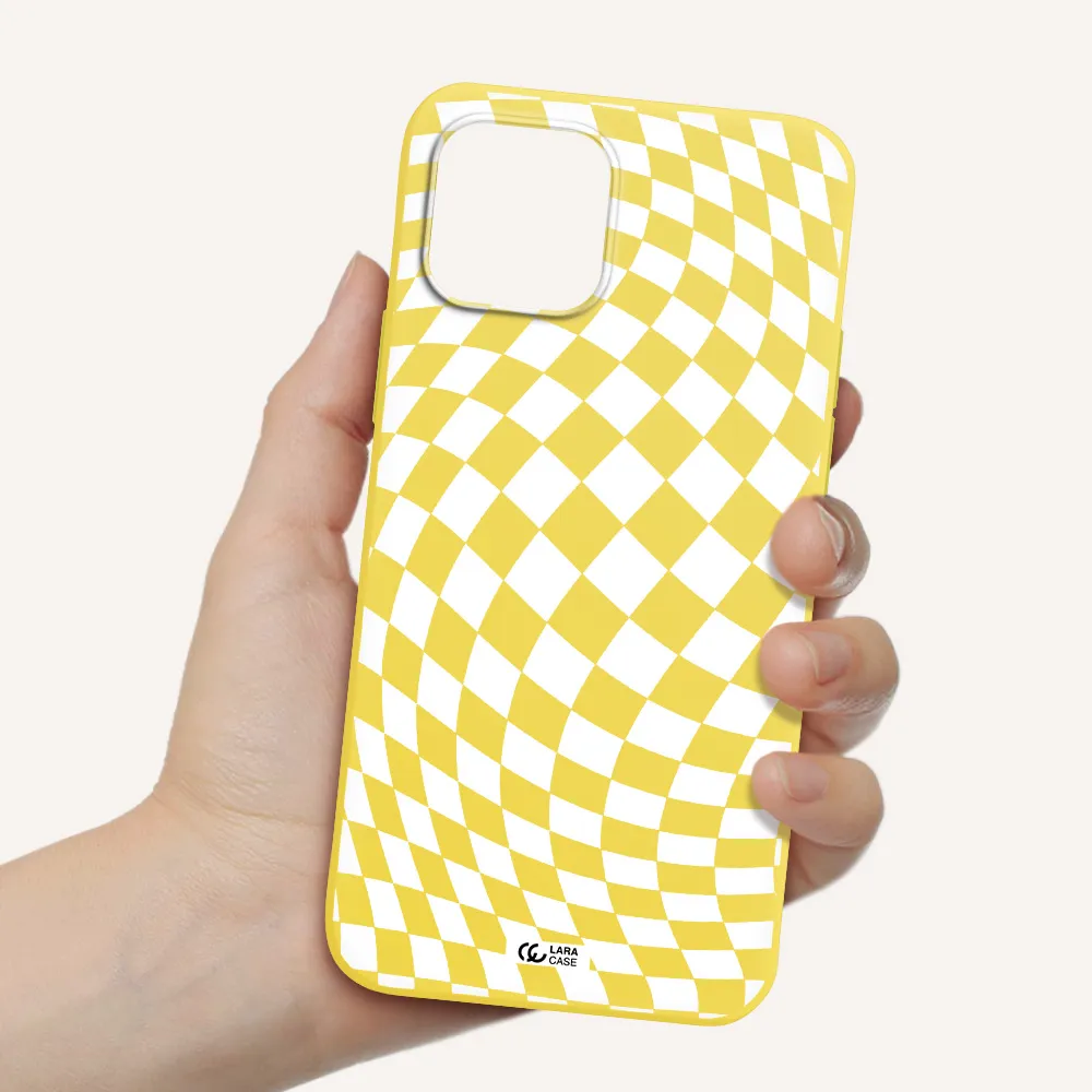 Wavy Checkered Apple iPhone 12 Silicone canary yellow Case