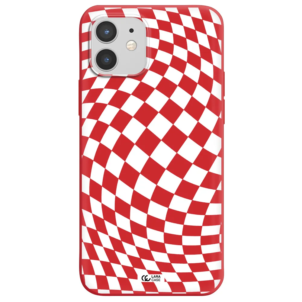 Wavy Checkered Apple iPhone 12 Silicone Imperial Red Case