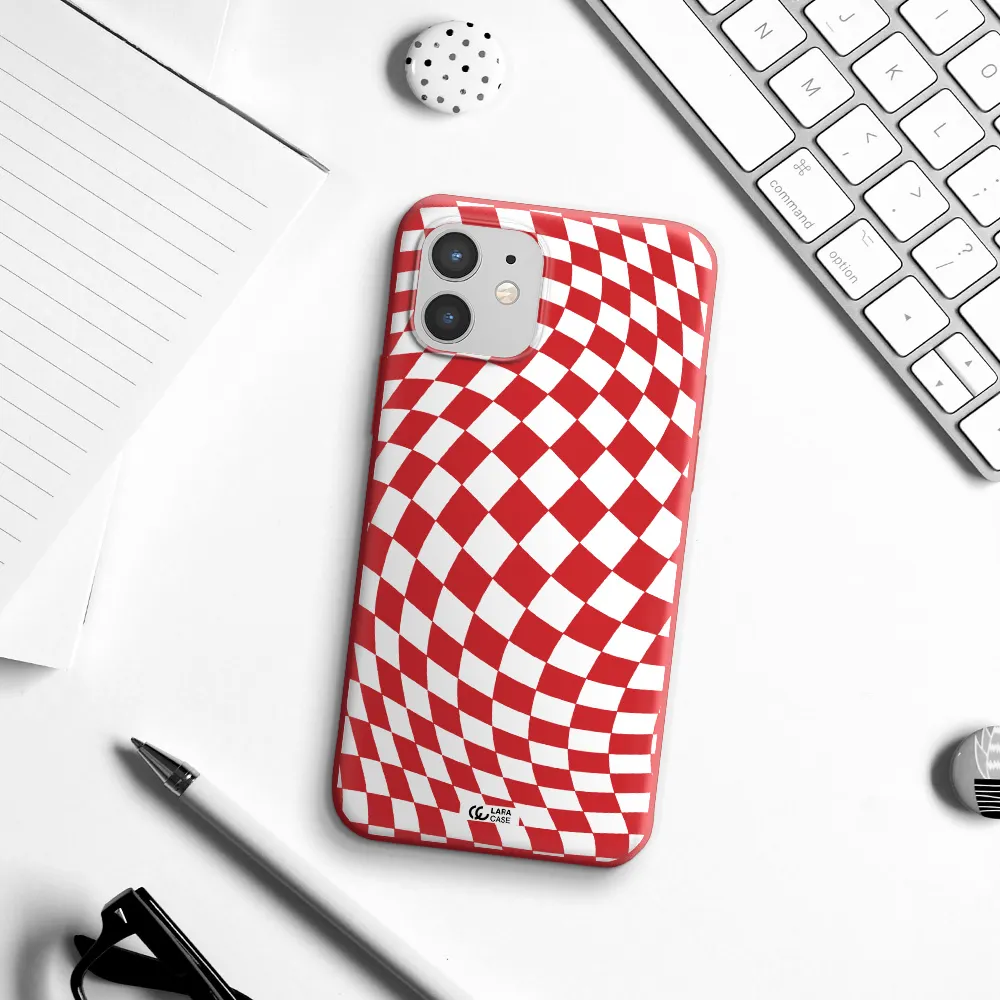 Wavy Checkered Apple iPhone 12 Silicone Imperial Red Case