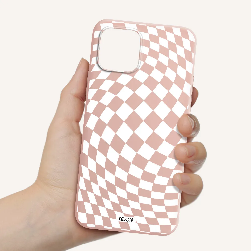Wavy Checkered Apple iPhone 12 Silicone pastel pink Case